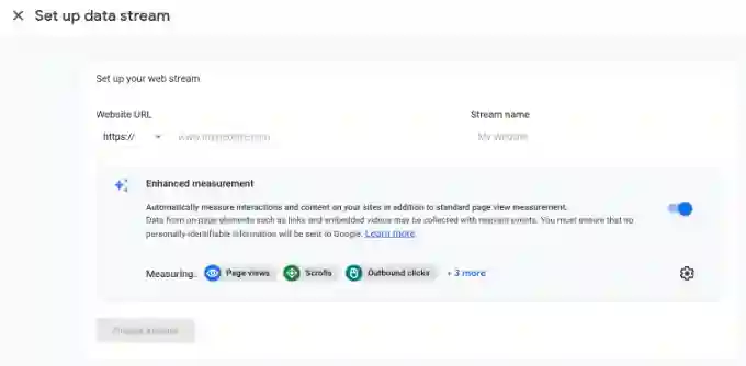 Inserisci l'URL del sito web e il nome dello streaming